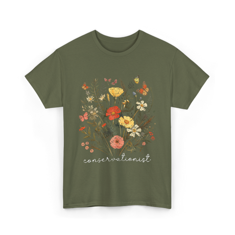 Conservationist Floral Nature Life T-Shirt - Military Green