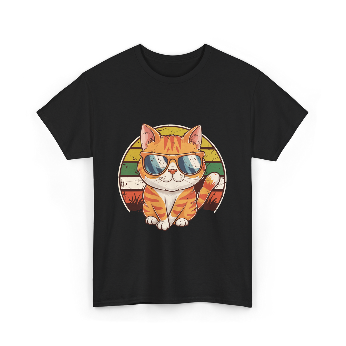 Cool Cat Illustration Cat Lover T-Shirt - Black