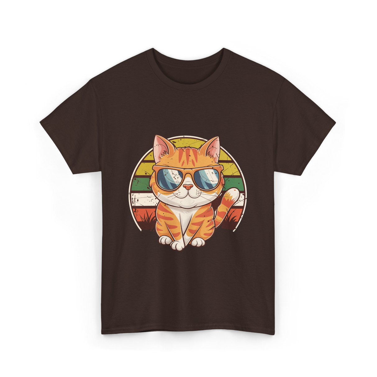 Cool Cat Illustration Cat Lover T-Shirt - Dark Chocolate