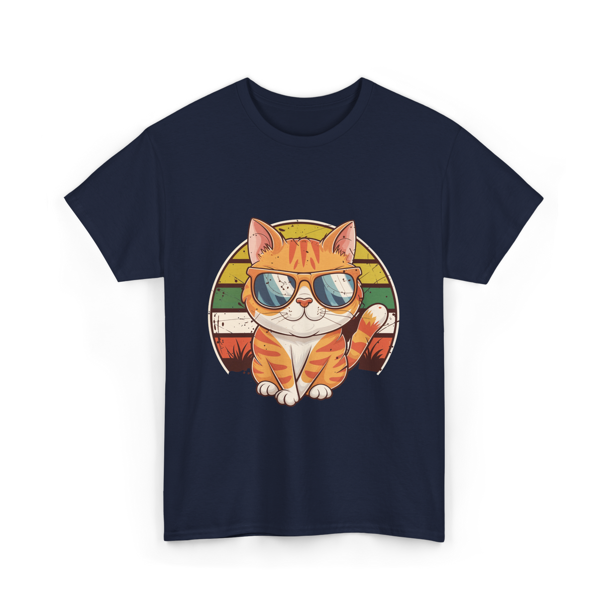 Cool Cat Illustration Cat Lover T-Shirt - Navy