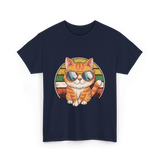 Cool Cat Illustration Cat Lover T-Shirt - Navy