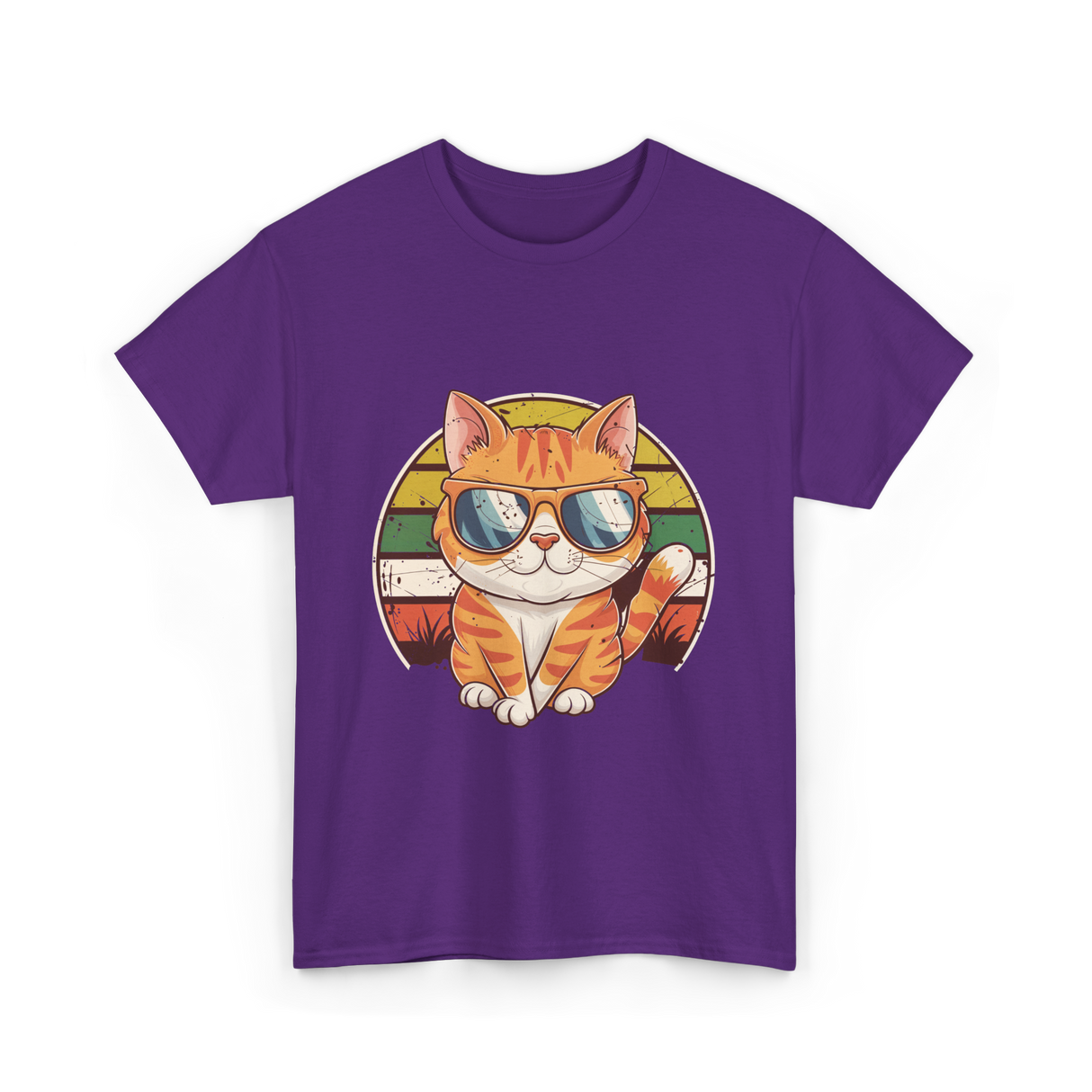 Cool Cat Illustration Cat Lover T-Shirt - Purple