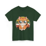 Cool Cat Illustration Cat Lover T-Shirt - Forest Green