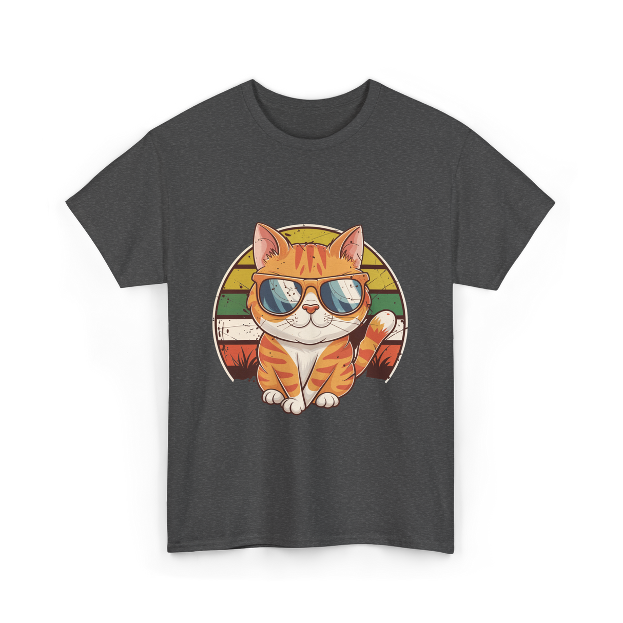 Cool Cat Illustration Cat Lover T-Shirt - Dark Heather