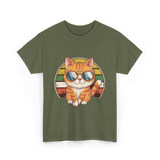 Cool Cat Illustration Cat Lover T-Shirt - Military Green