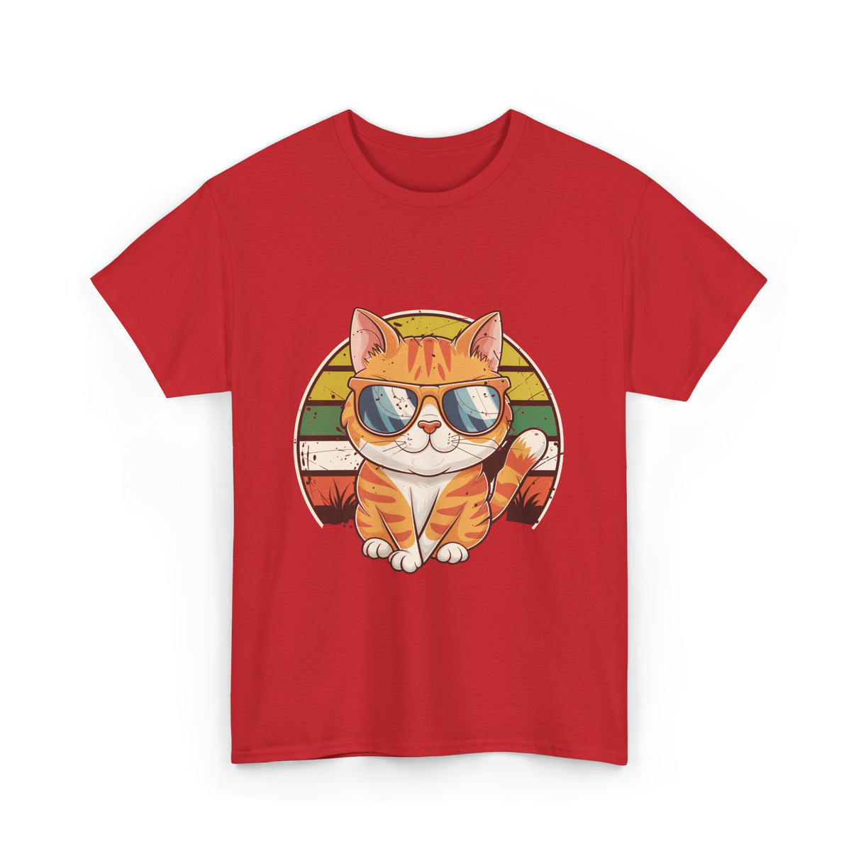 Cool Cat Illustration Cat Lover T-Shirt - Red