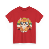 Cool Cat Illustration Cat Lover T-Shirt - Red