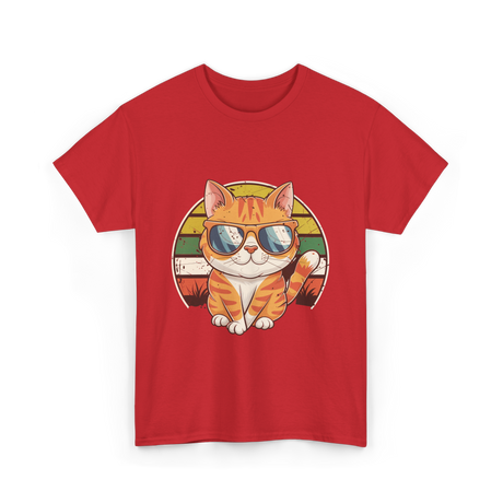 Cool Cat Illustration Cat Lover T-Shirt - Red