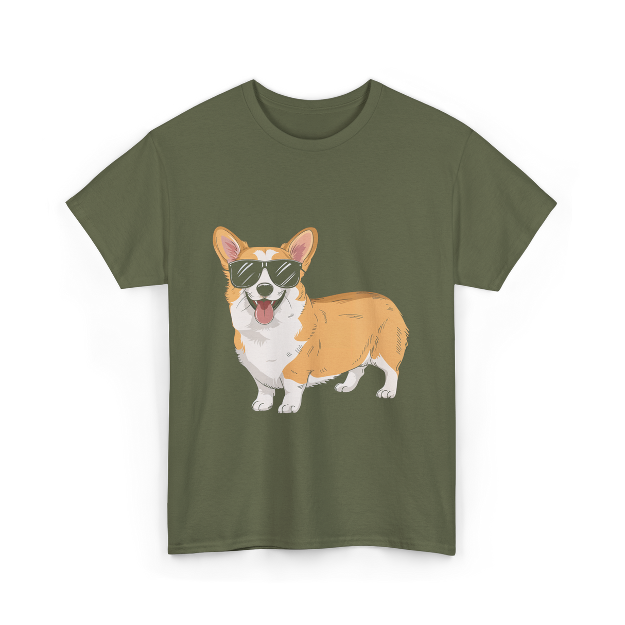 Cool Corgi Sunglasses Dog T-Shirt - Military Green