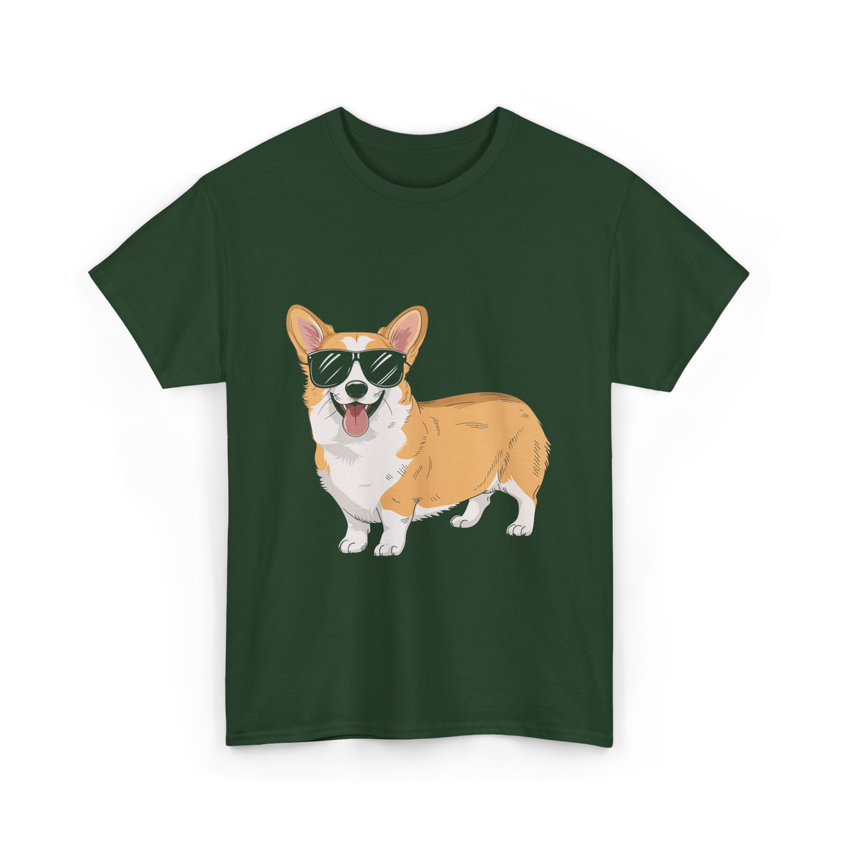 Cool Corgi Sunglasses Dog T-Shirt - Forest Green