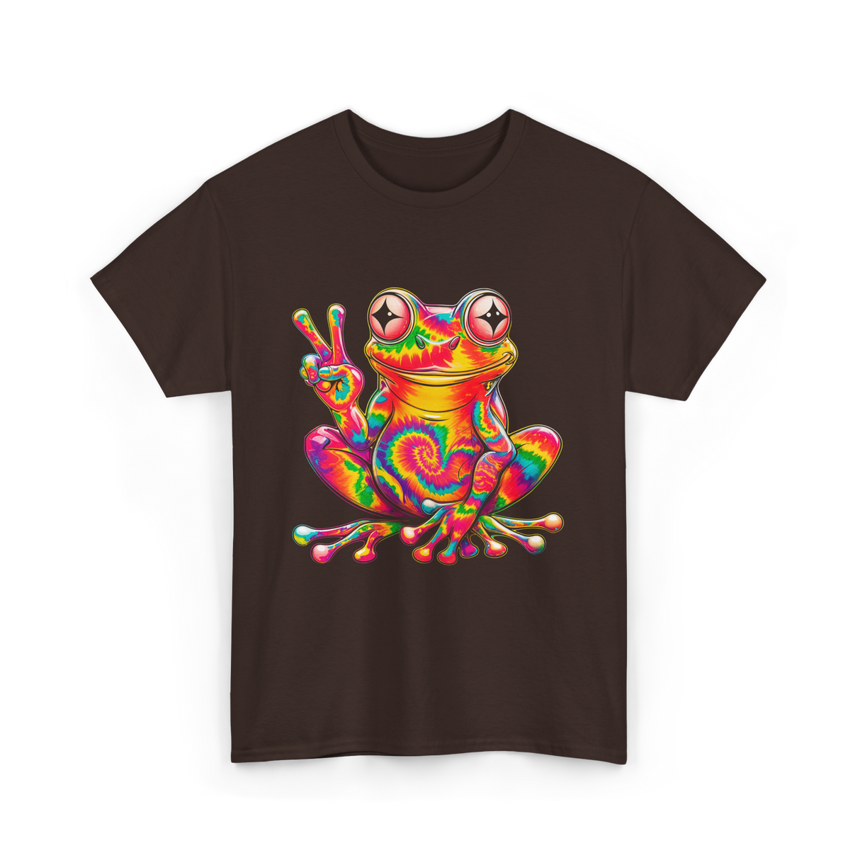 Cool Frog Peace Sign Frog T-Shirt - Dark Chocolate