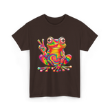 Cool Frog Peace Sign Frog T-Shirt - Dark Chocolate