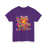 Cool Frog Peace Sign Frog T-Shirt - Purple