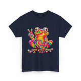 Cool Frog Peace Sign Frog T-Shirt - Navy