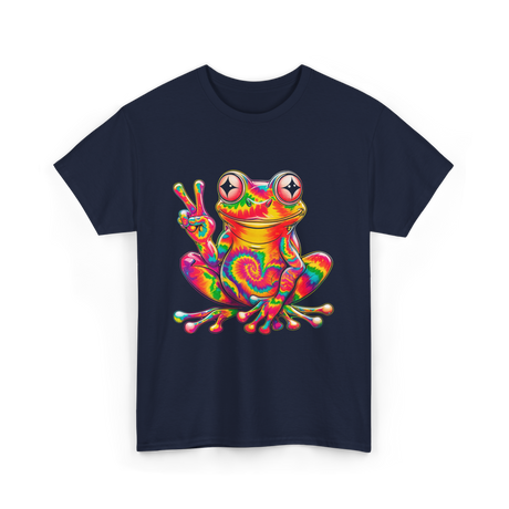 Cool Frog Peace Sign Frog T-Shirt - Navy