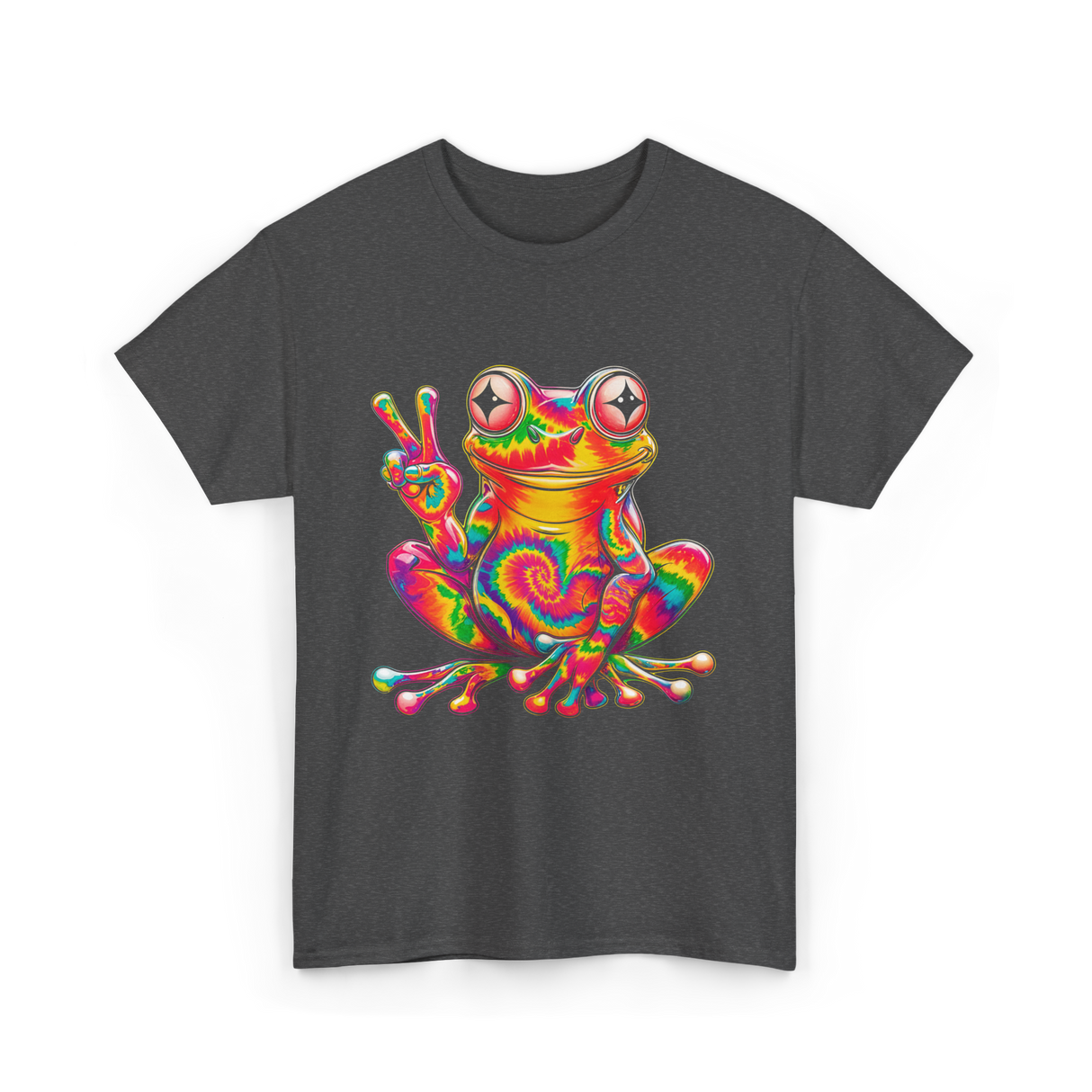 Cool Frog Peace Sign Frog T-Shirt - Dark Heather