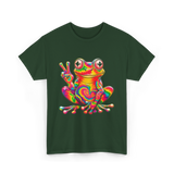 Cool Frog Peace Sign Frog T-Shirt - Forest Green