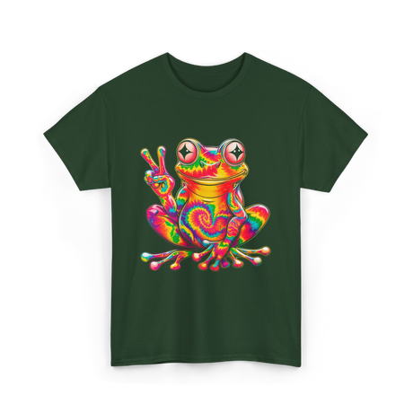 Cool Frog Peace Sign Frog T-Shirt - Forest Green