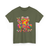 Cool Frog Peace Sign Frog T-Shirt - Military Green