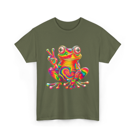 Cool Frog Peace Sign Frog T-Shirt - Military Green