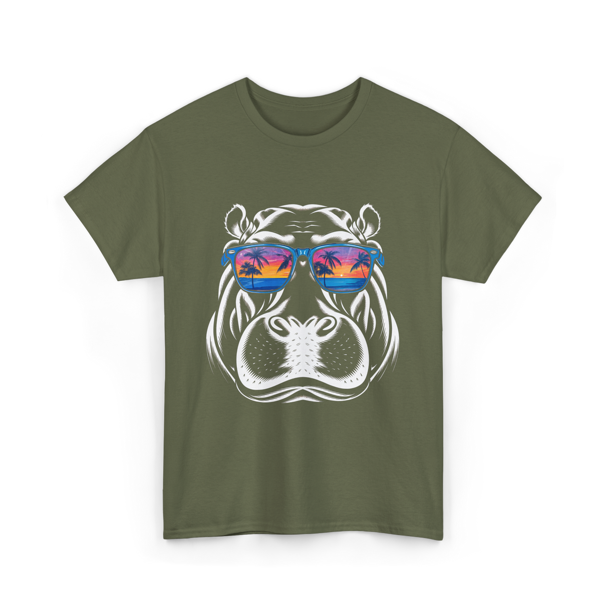 Cool Hippopotamus Hippo Animal T-Shirt - Military Green