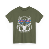 Cool Hippopotamus Hippo Animal T-Shirt - Military Green