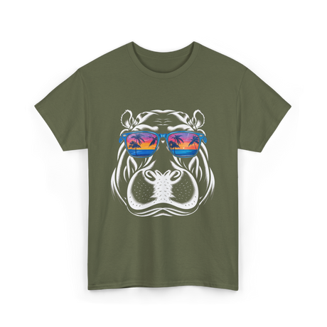 Cool Hippopotamus Hippo Animal T-Shirt - Military Green