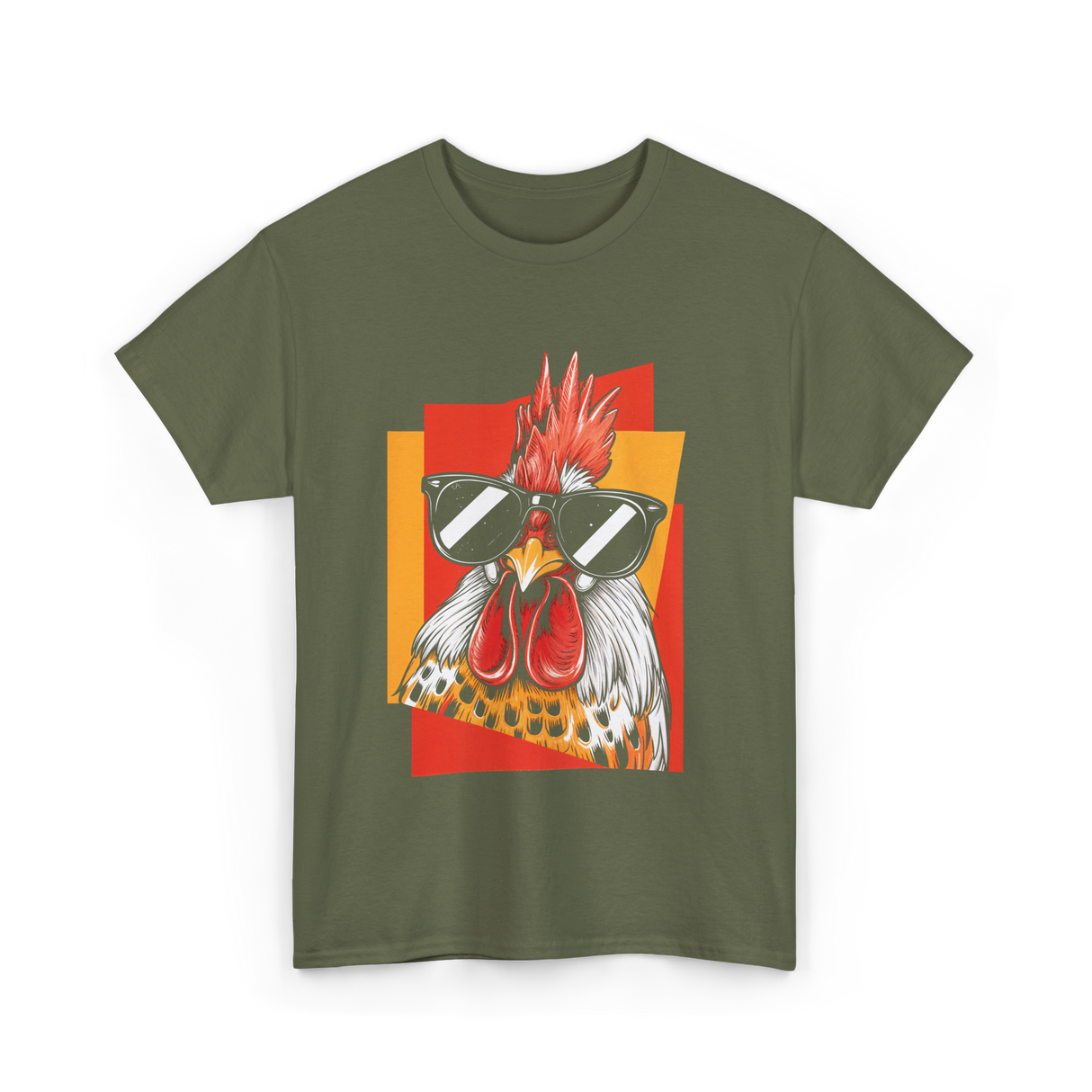 Cool Rooster Sunglasses Chicken T-Shirt - Military Green