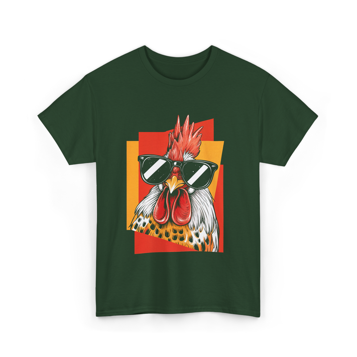 Cool Rooster Sunglasses Chicken T-Shirt - Forest Green