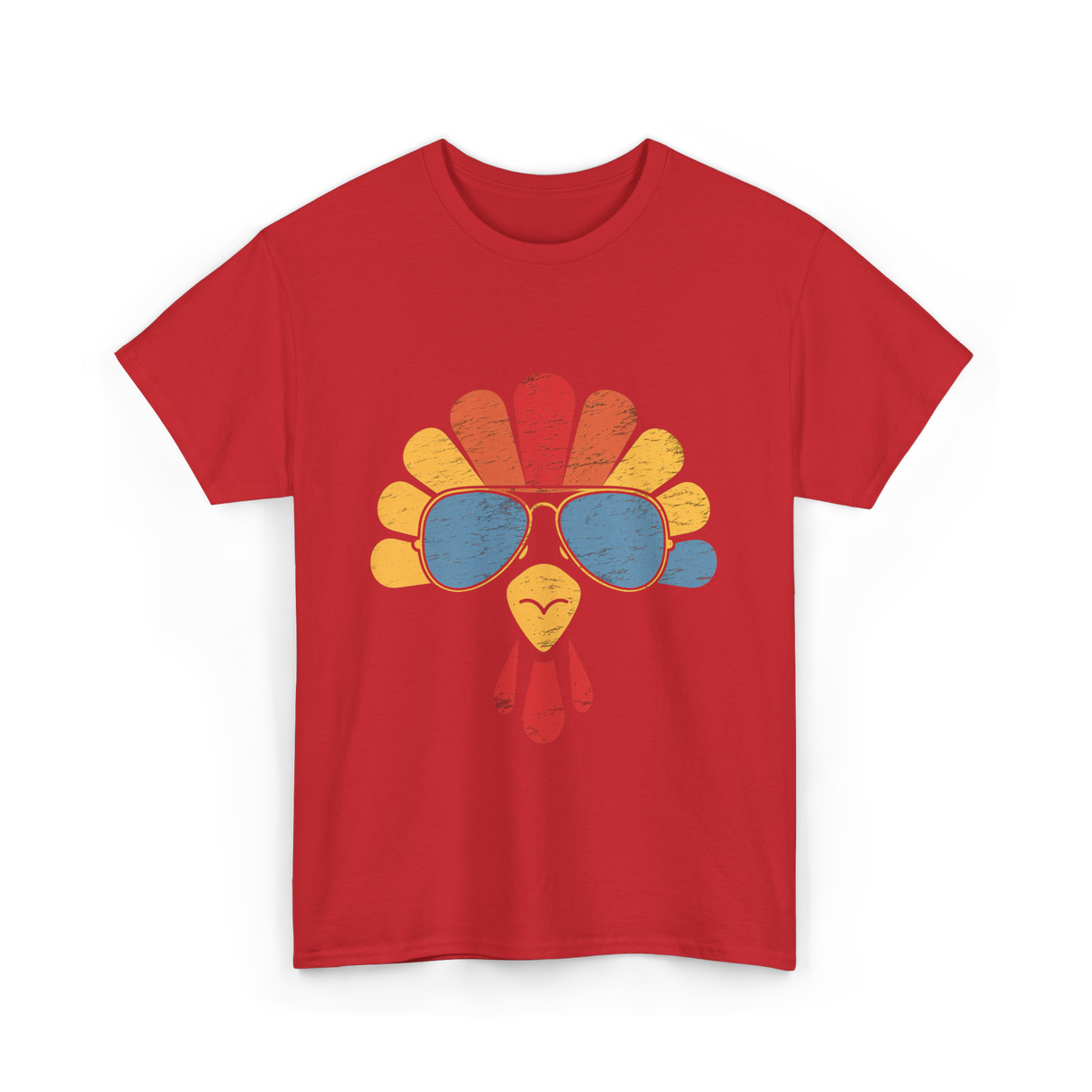 Cool Turkey Face Turkey Thanksgiving T-Shirt - Red