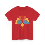 Cool Turkey Face Turkey Thanksgiving T-Shirt - Red