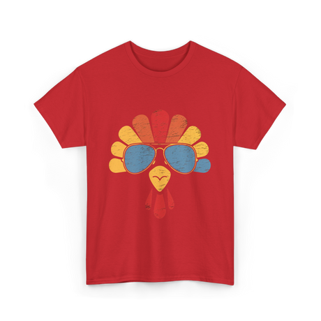 Cool Turkey Face Turkey Thanksgiving T-Shirt - Red