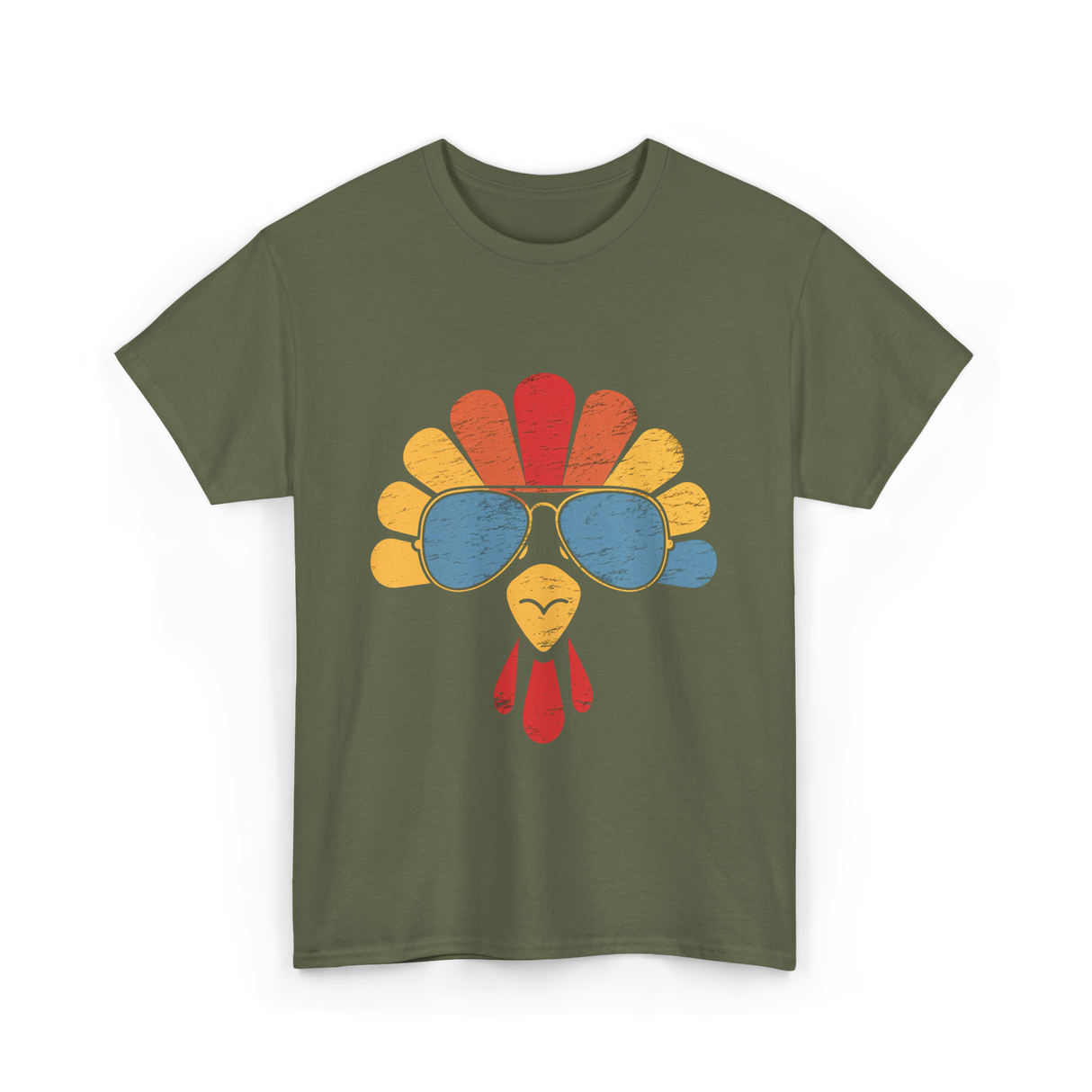 Cool Turkey Face Turkey Thanksgiving T-Shirt - Military Green