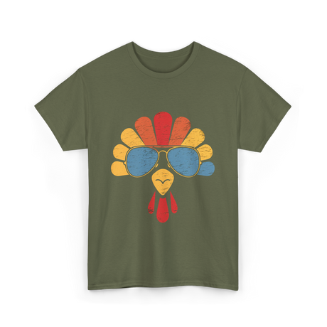 Cool Turkey Face Turkey Thanksgiving T-Shirt - Military Green