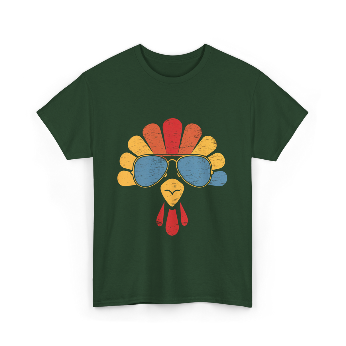 Cool Turkey Face Turkey Thanksgiving T-Shirt - Forest Green