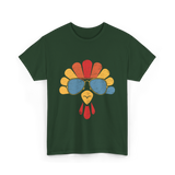 Cool Turkey Face Turkey Thanksgiving T-Shirt - Forest Green