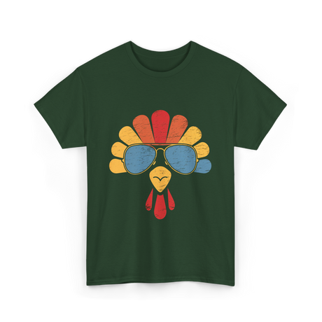 Cool Turkey Face Turkey Thanksgiving T-Shirt - Forest Green