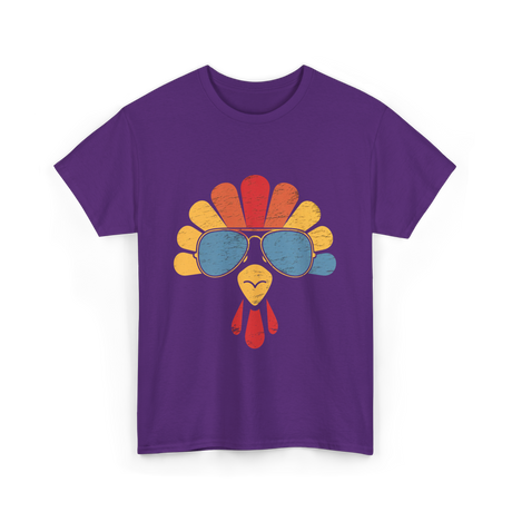 Cool Turkey Face Turkey Thanksgiving T-Shirt - Purple