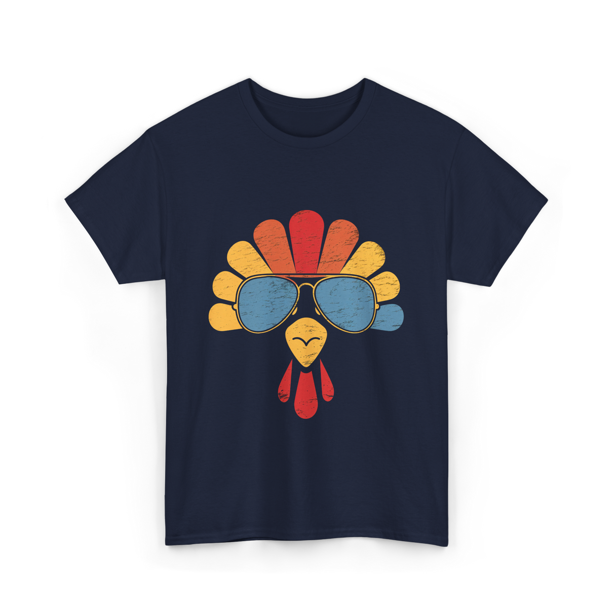 Cool Turkey Face Turkey Thanksgiving T-Shirt - Navy