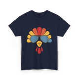 Cool Turkey Face Turkey Thanksgiving T-Shirt - Navy