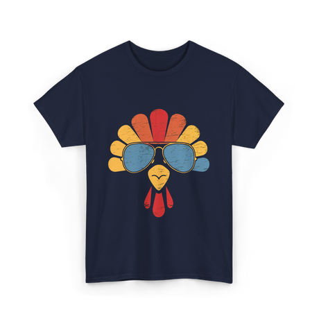 Cool Turkey Face Turkey Thanksgiving T-Shirt - Navy