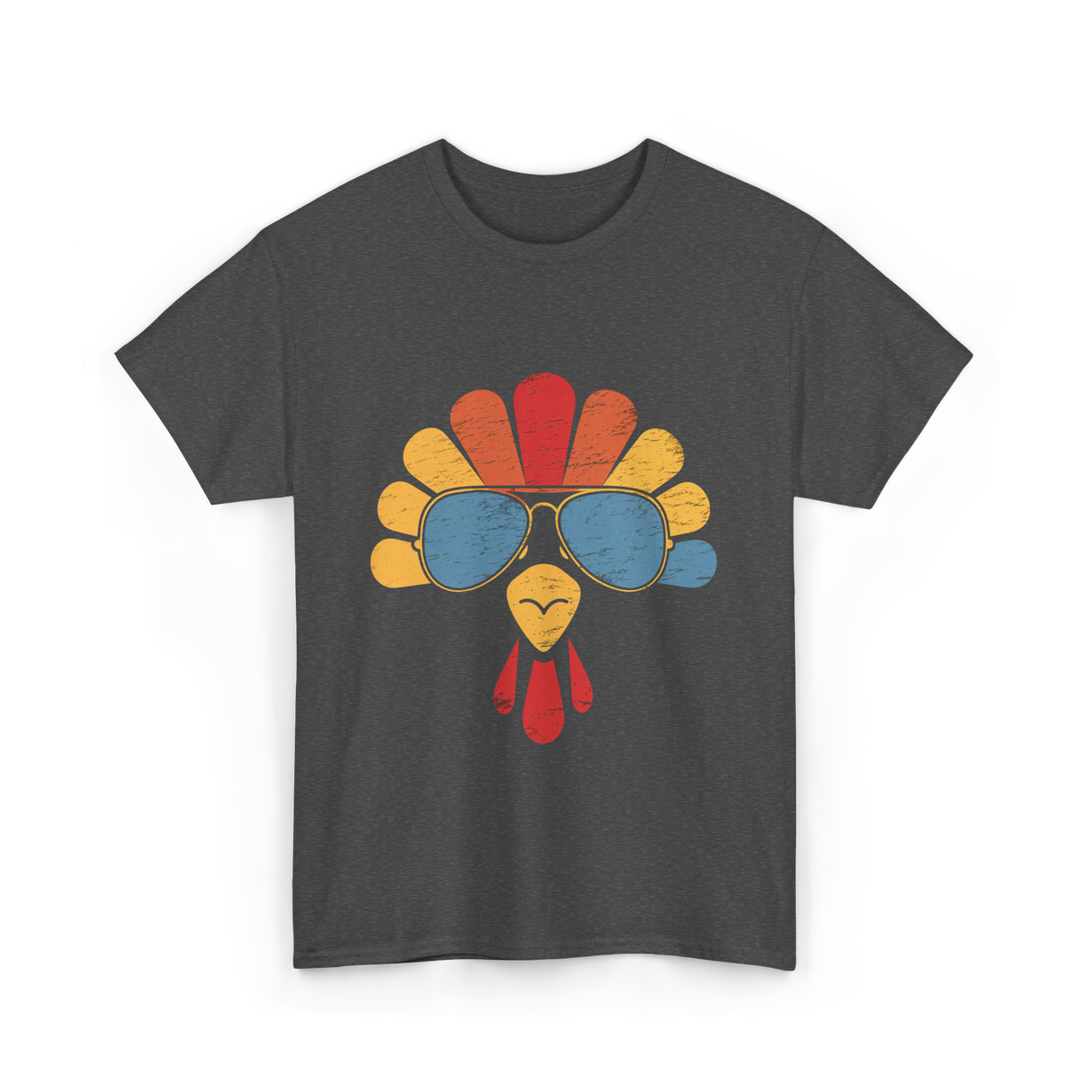 Cool Turkey Face Turkey Thanksgiving T-Shirt - Dark Heather