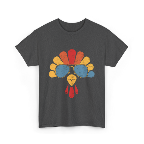 Cool Turkey Face Turkey Thanksgiving T-Shirt - Dark Heather