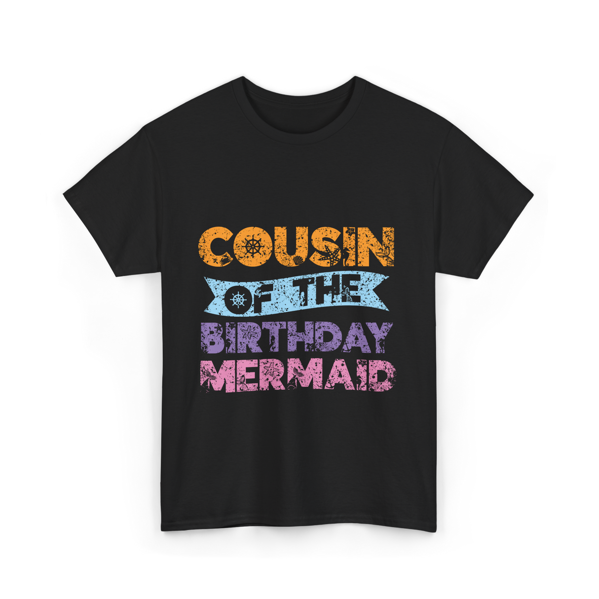 Cousin of the Birthday Mermaid T-Shirt - Black