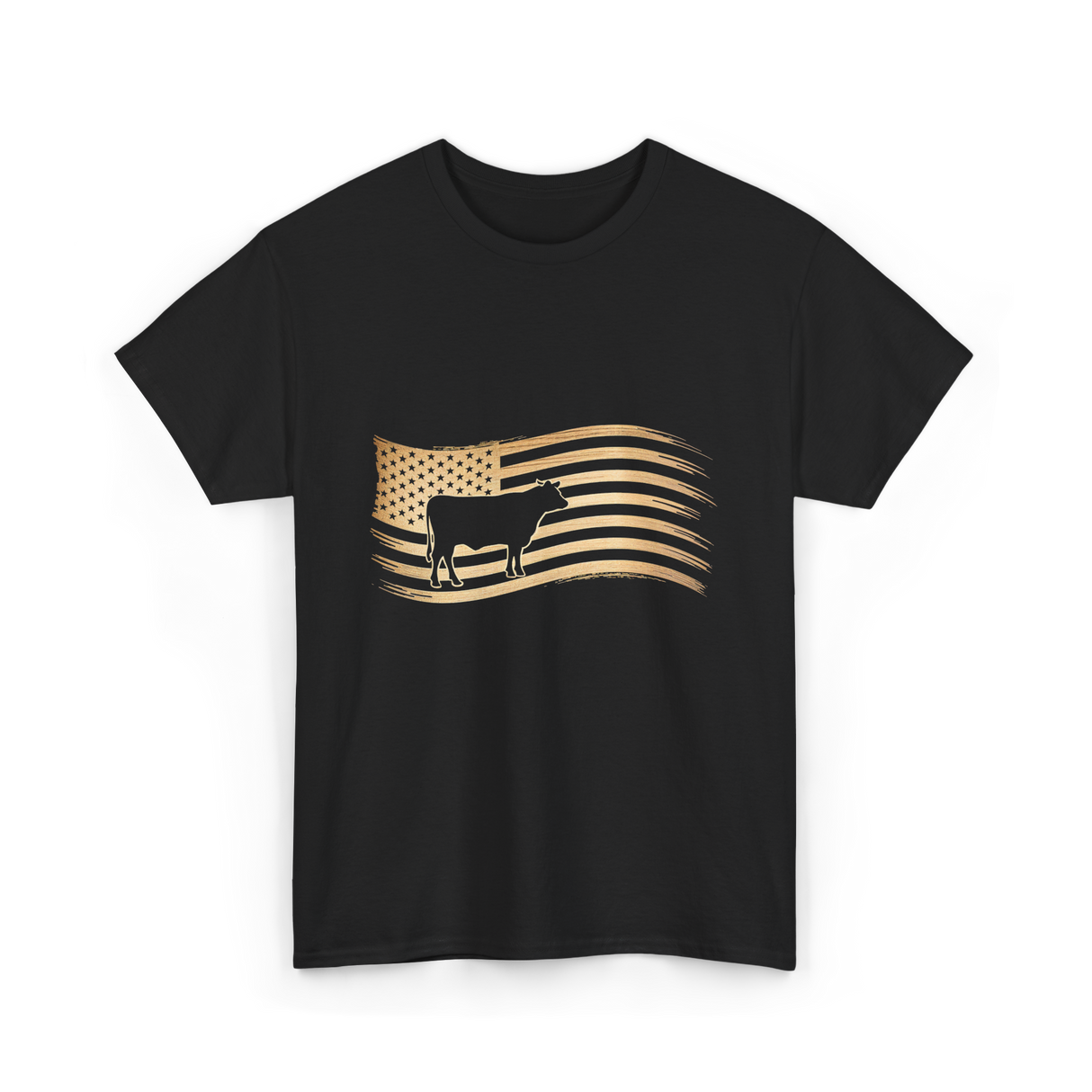 Cow American Flag Vintage Look T-Shirt - Black