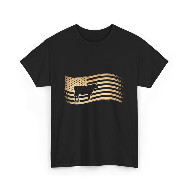 Cow American Flag Vintage Look T-Shirt - Black