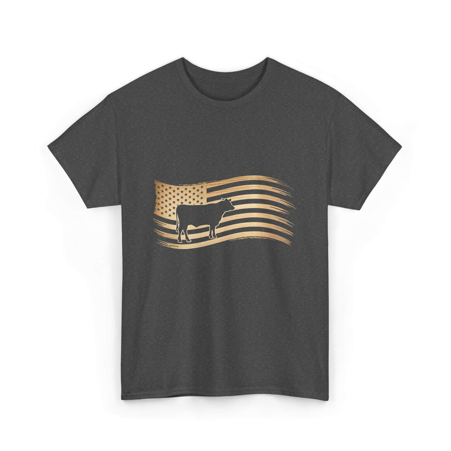 Cow American Flag Vintage Look T-Shirt - Dark Heather