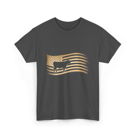 Cow American Flag Vintage Look T-Shirt - Dark Heather