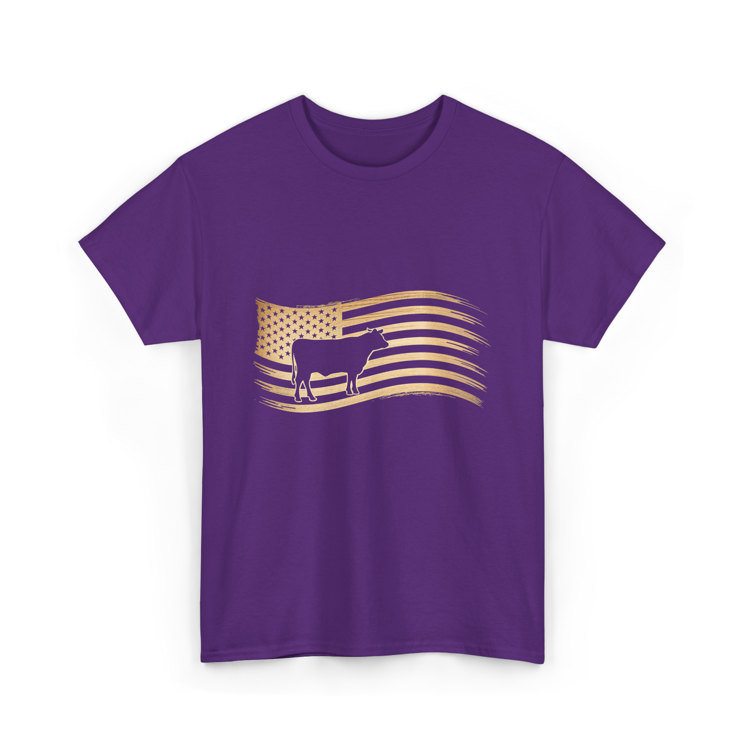 Cow American Flag Vintage Look T-Shirt - Purple