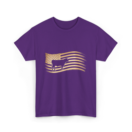 Cow American Flag Vintage Look T-Shirt - Purple